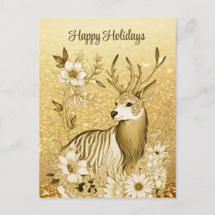 Goldenes Blumen-Rentier-Postkarte Postkarte