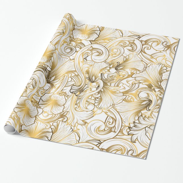 Goldenes Blumendesign Geschenkpapier (Ungerollt)