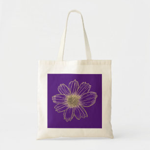 Goldenes Blumendesign Lila Tragetasche