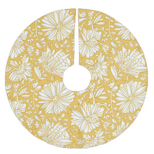 Goldenes Blumendoodle, abstrakt handgezeichnet Polyester Weihnachtsbaumdecke