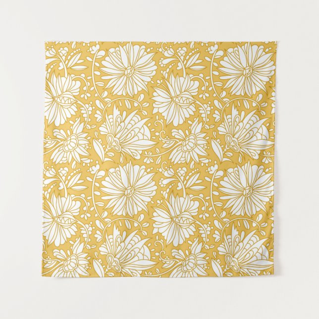 Goldenes Blumendoodle, abstrakt handgezeichnet Wandteppich (Vorderseite)