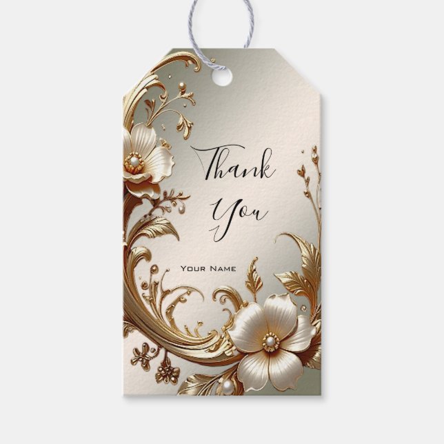 Goldenes Blumengeschenk-Tag Geschenkanhänger (Vorderseite)