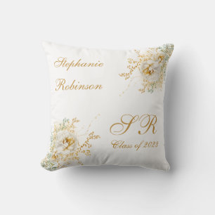 Goldenes Blumenmonogramm-Abschlussgeschenk Kissen
