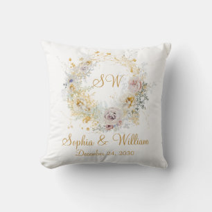 Goldenes Blumenmonogramm-Logo-Hochzeitsgeschenk Kissen