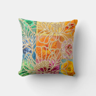 Goldenes Blumenmosaik-Kissen  Kissen