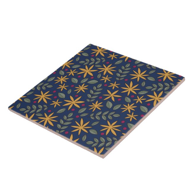 Goldenes Blumenmuster Botanisches Design Fliese (Seite)