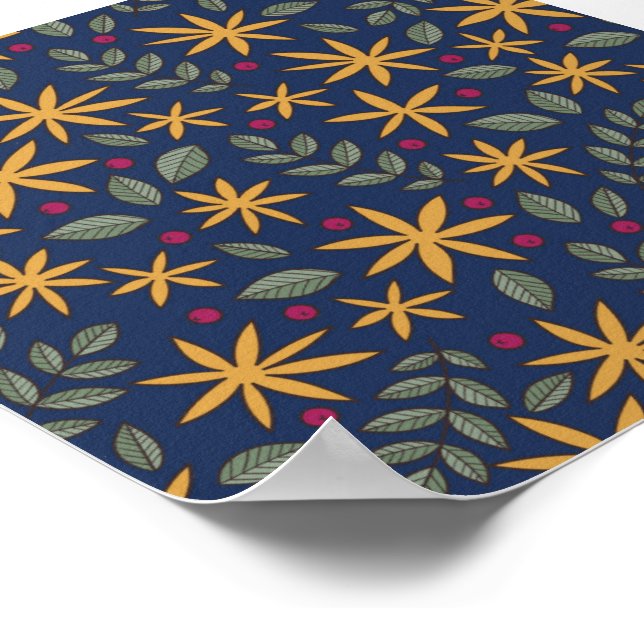 Goldenes Blumenmuster Botanisches Design Poster (Ecke)