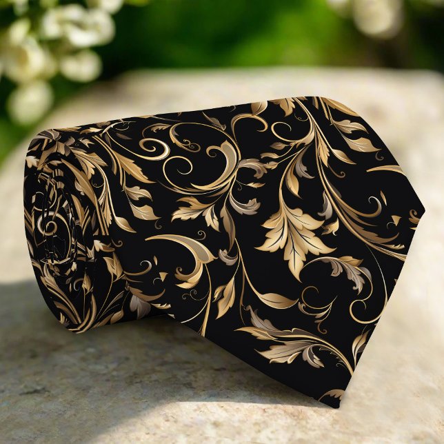 Goldenes Blumenmuster  Elegant Luxus Modern Krawatte (Von Creator hochgeladen)