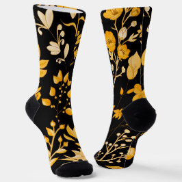 Goldenes Blumenmuster für den Herbst. Black BG Socken