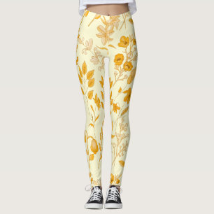 Goldenes Blumenmuster für den Herbst. L Yellow BG Leggings
