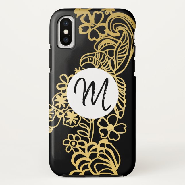 goldenes Blumenmuster-Monogramm Case-Mate iPhone Hülle (Rückseite)