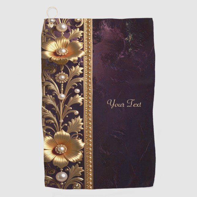 Goldenes Blumenornament Golfhandtuch (Vorderseite)