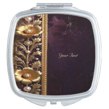 Goldenes Blumenornament mit Perlen Kompaktspiegel