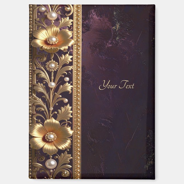 Goldenes Blumenornament mit Perlen Magnet (Vorderseite)