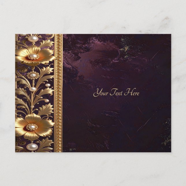 Goldenes Blumenornament mit Perlen Postkarte (Vorderseite)