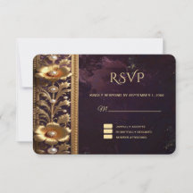 Goldenes Blumenornament mit Perlen RSVP-Karte