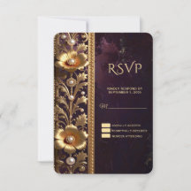 Goldenes Blumenornament mit Perlen RSVP-Karte