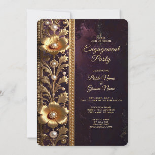 Goldenes Blumenornament mit Perlen Verlobung Einladung