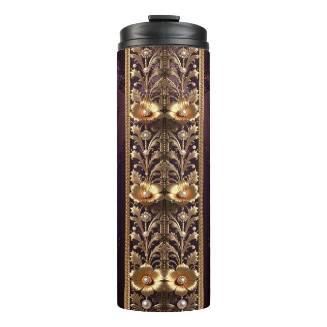Goldenes Blumenornament Thermosbecher (Vorderseite)