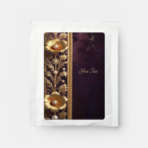 Goldenes Blumenschmuck-Teebeutelgetränk mit Perlen