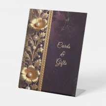 Goldenes Blumenschmuck-Tischschild mit Perlen