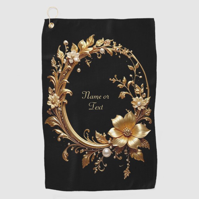 Goldenes Blumenverziertes Golfhandtuch (Vorderseite)