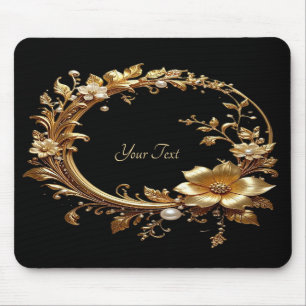 Goldenes Blumenverziertes Rahmen-Mauspad Mousepad