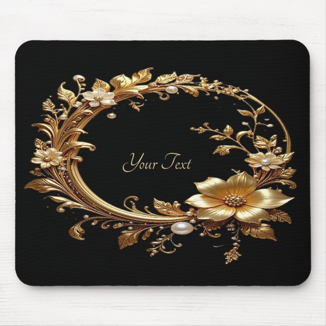 Goldenes Blumenverziertes Rahmen-Mauspad Mousepad (Vorne)