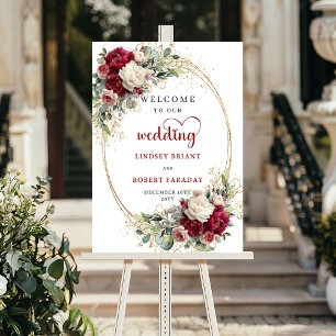 Goldenes Blumiges Hochzeits-Willkommensschild Eleg Poster