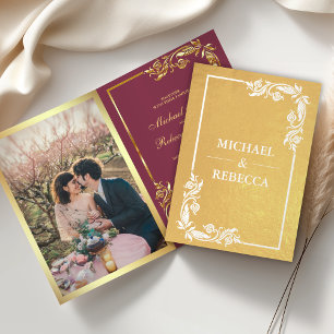 Goldenes Blütenblatt Foto Rosa Hochzeit Einladung