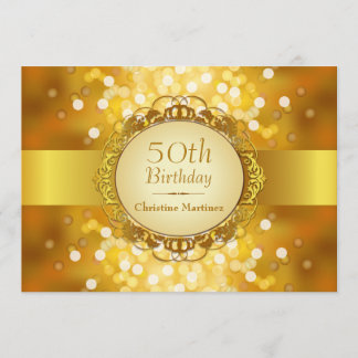 Goldenes Bokeh 50. Geburtstags-Party Einladung