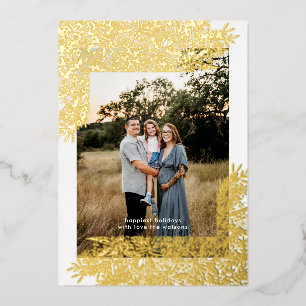 Goldenes botanisches Rahmenfoto mit handgezeichnet Folien Feiertagskarte