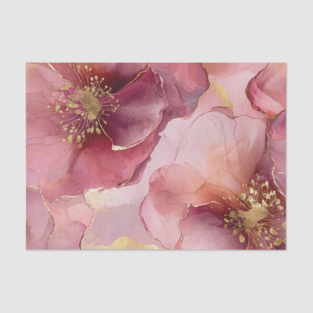 Goldenes Burgund Rosa Blume Brautparty Seidenpapier (Vorderseite)