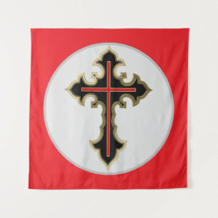 Goldenes christliches Kreuz Wandteppich
