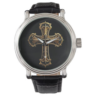 Goldenes Christus-Kreuz 2 Armbanduhr