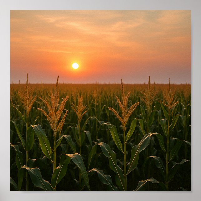 Goldenes Cornfield Sonnenuntergang Hintergrund Poster (Vorne)