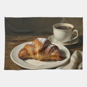 Goldenes Croissant Kaffee Stilleben Geschirrtuch