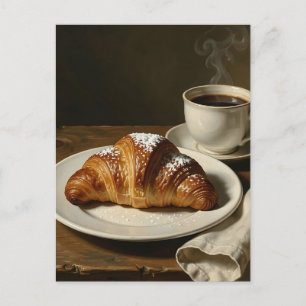 Goldenes Croissant Kaffee Stilleben Postkarte