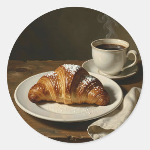 Goldenes Croissant Kaffee Stilleben Runder Aufkleber