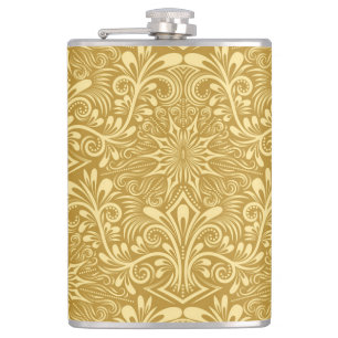 Goldenes Damast Barock Blumenmuster Flachmann