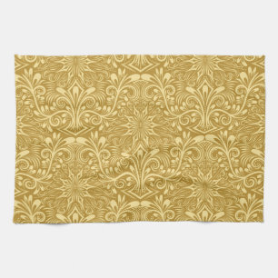 Goldenes Damast Barock Blumenmuster Geschirrtuch