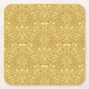 Goldenes Damast Barock Blumenmuster Rechteckiger Pappuntersetzer