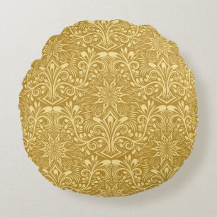 Goldenes Damast Barock Blumenmuster Rundes Kissen