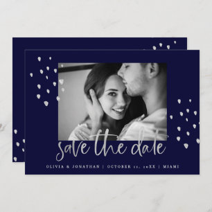 Goldenes Datum Silver Script on Navy with Foto Save The Date