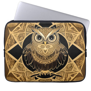 Goldenes dekoratives Eulen-Mandala-Design Laptopschutzhülle
