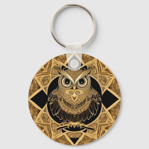 Goldenes dekoratives Eulen-Mandala-Design Schlüsselanhänger