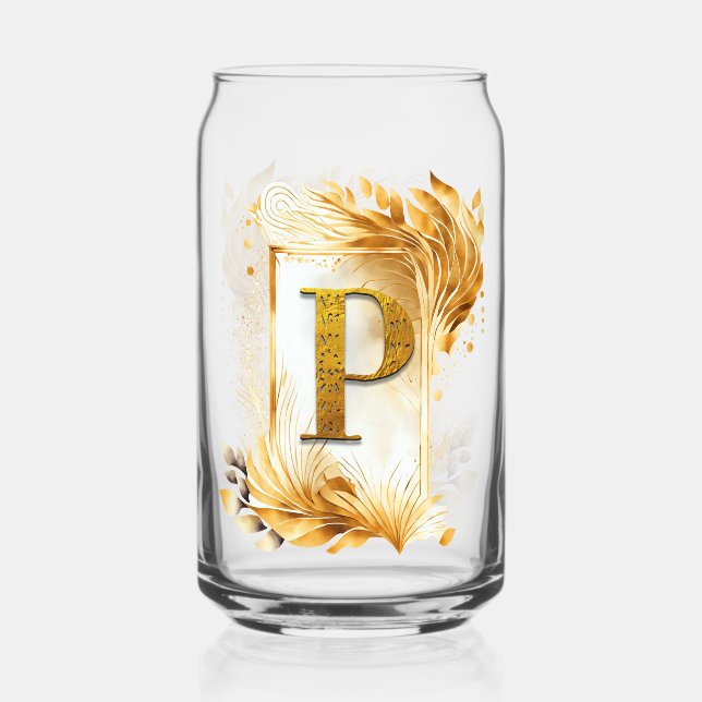 Goldenes Dekoratives Monogramm P Dosenglas (Vorderseite)