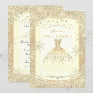 Goldenes Diadem im Winter Wonderland Sweet 16 Part Einladung