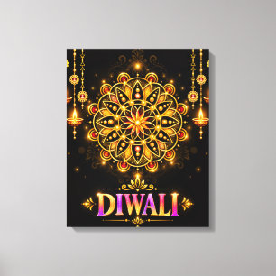 Goldenes Diwali-Mandala-Rangoli-Fest der Lichter Leinwanddruck
