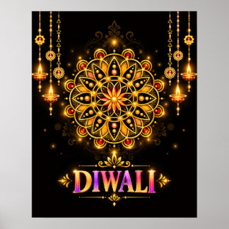 Goldenes Diwali-Mandala-Rangoli-Fest der Lichter Poster